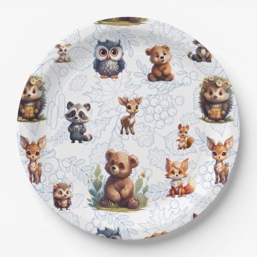 Schattigee Kinder bosdieren Patroon Papieren Bordje (Voorkant)