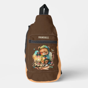 Schattigee kinder camping beer Naam toevoegen Sling Bag