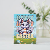 Schattigee Kinder Cartoon Konijnenei Gelukkig Pase Feestdagenkaart (Staand voorkant)