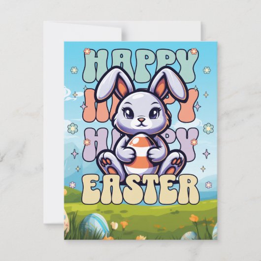 Schattigee Kinder Cartoon Konijnenei Gelukkig Pase Feestdagenkaart (Voorkant)