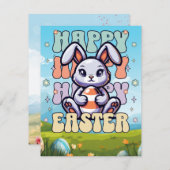 Schattigee Kinder Cartoon Konijnenei Gelukkig Pase Feestdagenkaart (Voorkant / Achterkant)