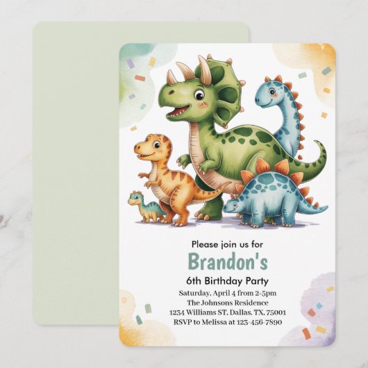 Schattigee Kinder dinosaurus 6e verjaardagsfeest Kaart (Voorkant / Achterkant)