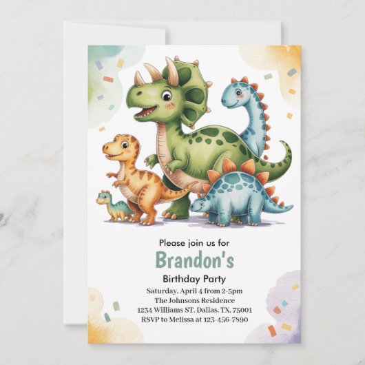 Schattigee Kinder dinosaurus thema verjaardagsfees Kaart (Voorkant)