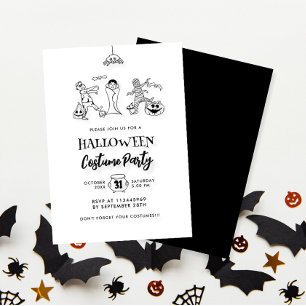 Schattigee Kinder Doodle Halloween Kostuumfeest Kaart