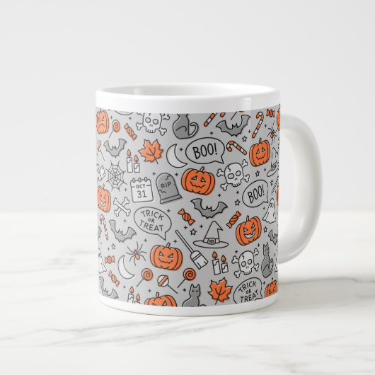 Schattigee Kinder Halloween Doodle Pattern Extra Grote Beker (Voorkant rechts)