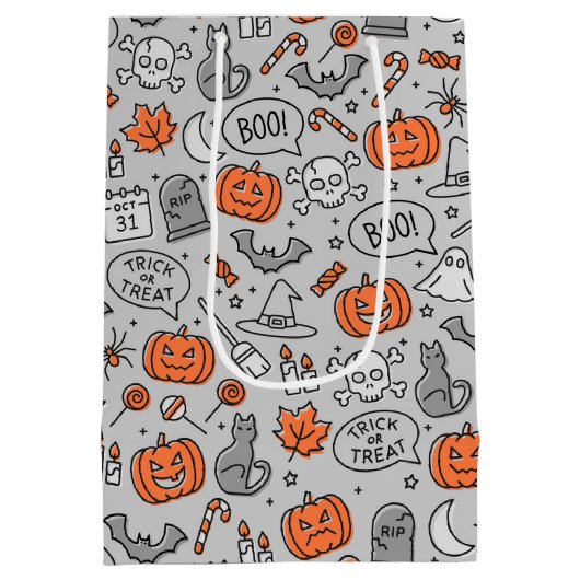 Schattigee Kinder Halloween Doodle Pattern Medium Cadeauzakje (Achterkant)