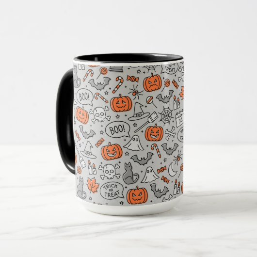 Schattigee Kinder Halloween Doodle Pattern Mok (Voorkant links)