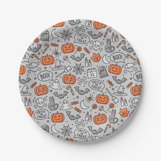 Schattigee Kinder Halloween Doodle Pattern Papieren Bordje (Voorkant)