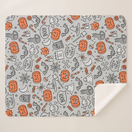 Schattigee Kinder Halloween Doodle Pattern Sherpa Deken (Voorkant (horizontaal))