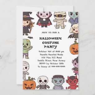 Schattigee Kinder Halloween Invitation Sjabloon    Kaart