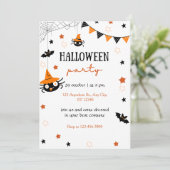 Schattigee Kinder Halloween Party Zwart Sinaasappe Kaart (Staand voorkant)