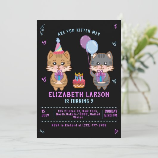 Schattigee Kinder Kat Meisje Funny Cat Kitten Verj Kaart (Staand voorkant)