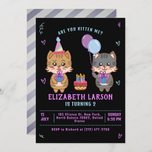 Schattigee Kinder Kat Meisje Funny Cat Kitten Verj Kaart (Voorkant / Achterkant)