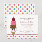 Schattigee Kinder Kawaii Ice Cream Party Kaart (Voorkant / Achterkant)