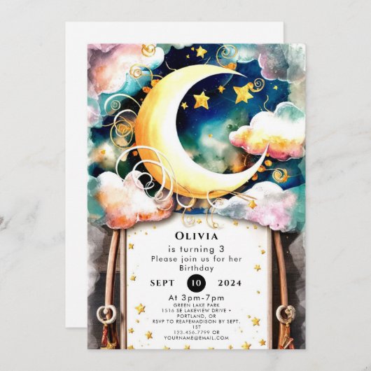 Schattigee Kinder Maan Verjaardag Kaart (Voorkant / Achterkant)