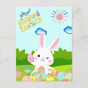 Schattigee Kinder Natuur Green Bunny Egg Happy Eas Feestdagenkaart