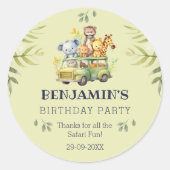 Schattigee Kinder Oerwoud Safari Verjaardag Dank u Ronde Sticker (Voorkant)