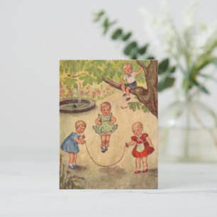 Schattigee kinder spelen Faux Wrapped Canvas Print Briefkaart