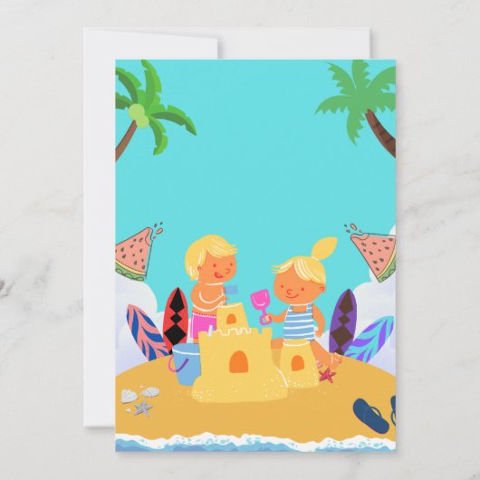 Schattigee Kinder strand zomerfeest uitnodiging | (Achterkant)