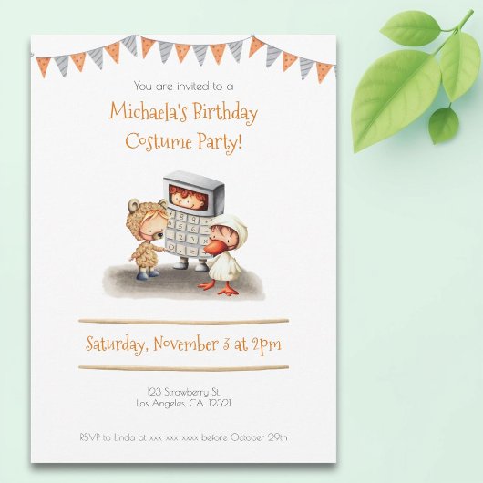 Schattigee Kinder Verjaardag van het Kostuumfeest Kaart