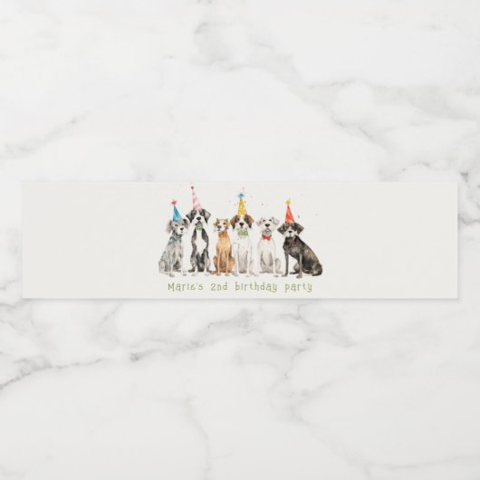 Schattigee Kinder Waterverf Pawty Dog Verjaardagsf Waterfles Etiket (Enkel label)