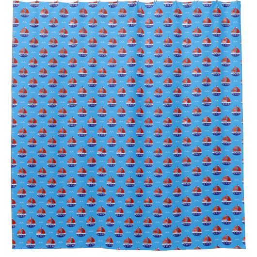 Schattigee Kinder zeilboot Pattern Ocean Blue Douchegordijn (Voorkant)