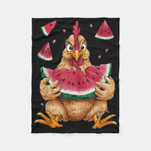 Schattigee Kip Eten Watermeloen Fruit Zomer Mannen Fleece Deken