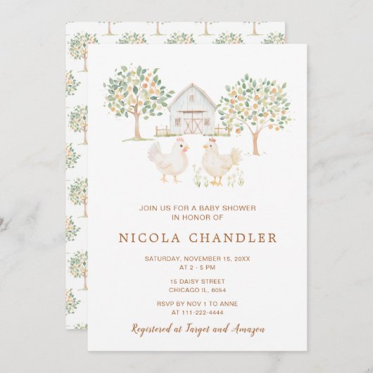Schattigee kippen Boerderij schuur Baby shower Kaart (Voorkant / Achterkant)