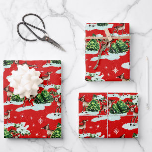 Schattigee Kitschy Retro Kerstmis Rendieren Inpakpapier Vel