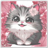 Schattigee kitten bloemendecoratieve Sticker (Voorkant)