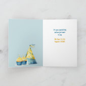 Schattigee Kitten Blue Gold Balloons Kind Verjaard Kaart (Binnen)