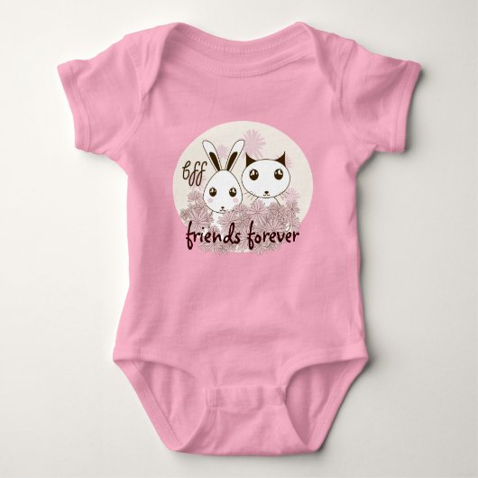 Schattigee Kitten Bunny Dier Beste Vrienden Pink G Romper (Voorkant)
