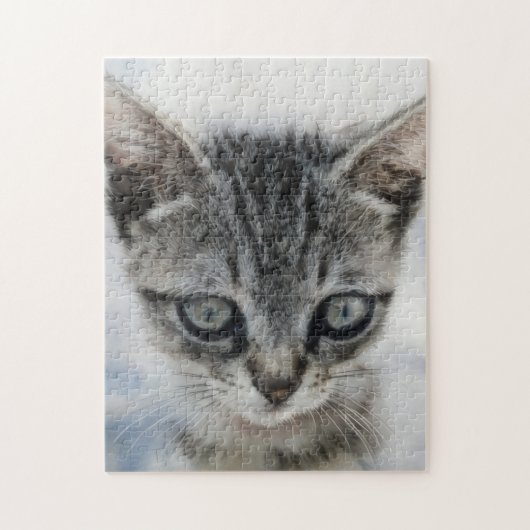 Schattigee Kitten Cat Art Puzzel Grijs Kat (Verticaal)