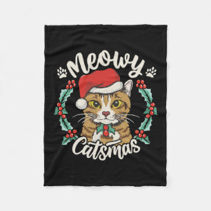 Schattigee Kitten Cat Christmas Santa Hat Meowy Ca Fleece Deken