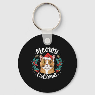 Schattigee Kitten Cat Christmas Santa Hat Meowy Ca Sleutelhanger