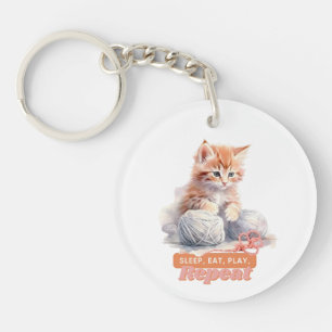 Schattigee kitten citaat "slapen, eten, spelen, he sleutelhanger