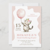 Schattigee kitten eerste verjaardag bash. kaart (Voorkant)