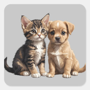 Schattigee kitten en puppy vierkante sticker