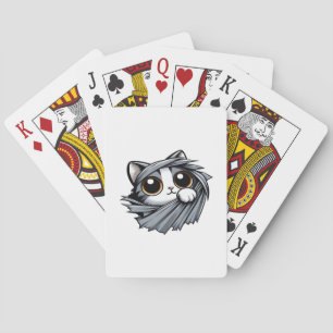 Schattigee kitten gluren door gescheurde doek pokerkaarten