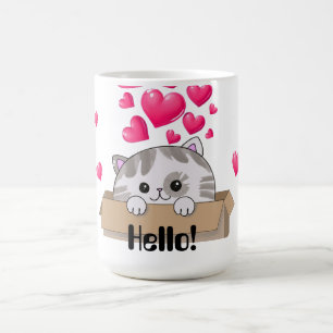 Schattigee kitten gluren uit een doos koffiemok