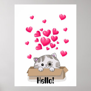 Schattigee kitten gluren uit een doos poster