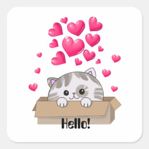 Schattigee kitten gluren uit een doos vierkante sticker
