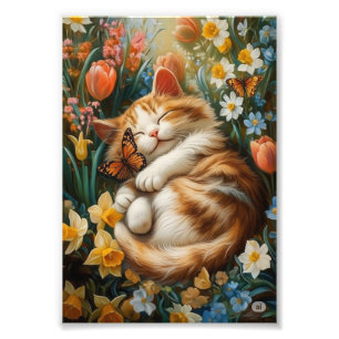 Schattigee kitten in de voorjaarsbloemen - Perfect Foto Afdruk