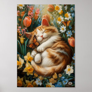 Schattigee kitten in de voorjaarsbloemen - Perfect Poster
