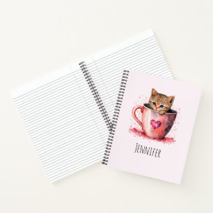 Schattigee kitten in een theekopje met harten notitieboek