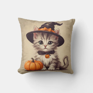 Schattigee kitten in Halloween Heksenkostuum Kussen