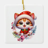 Schattigee kitten in kerstkostuum keramisch ornament (Voorkant)