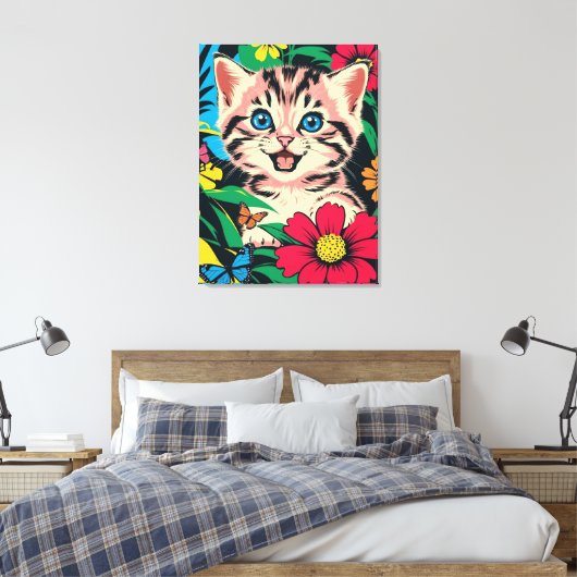 Schattigee Kitten in Pop Art schilderstijl Canvas  (Insitu (Slaapkamer))