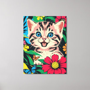 Schattigee Kitten in Pop Art schilderstijl Canvas Afdruk