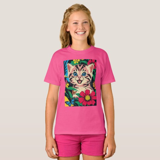 Schattigee Kitten in Pop Art schilderstijl T-shirt (Voorkant volledig)